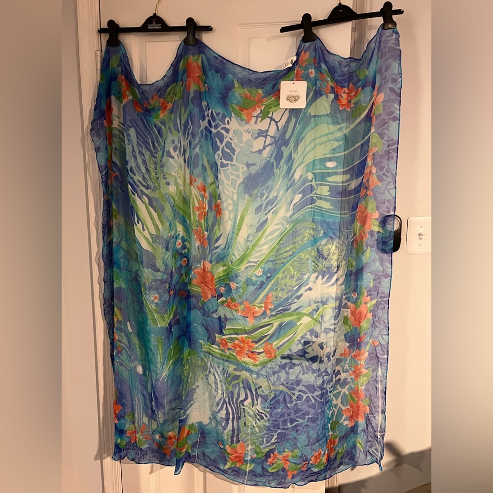 NWT GOTTEX Heritage Silk Multiway Swimsuit Cover Up Long Pareo Wrap Sarong O/S